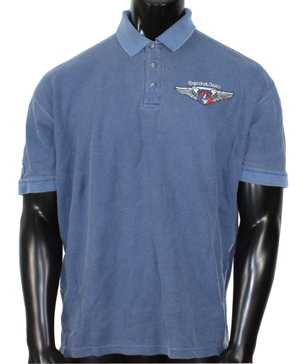 Denim Pigment Dyed Polo Shirt with Steal Your Face Wing Embroidery