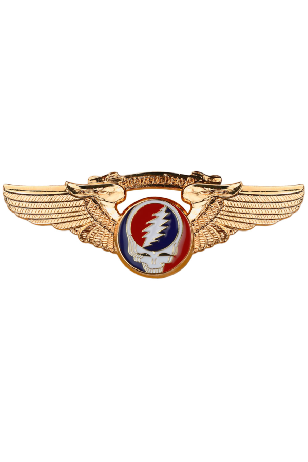 Grateful Dead Large Steal Your Face Wing Pin-Gold Plated (2.75 inch)
